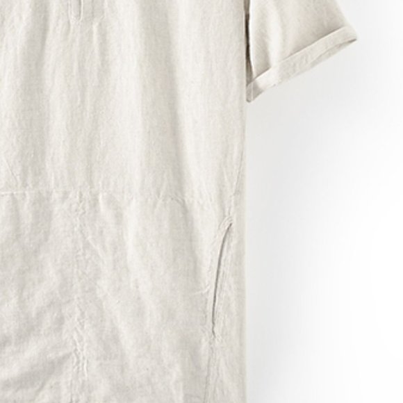 Buttoned Round Neck Short Sleeve Linen Tee - Picture 4 of 10